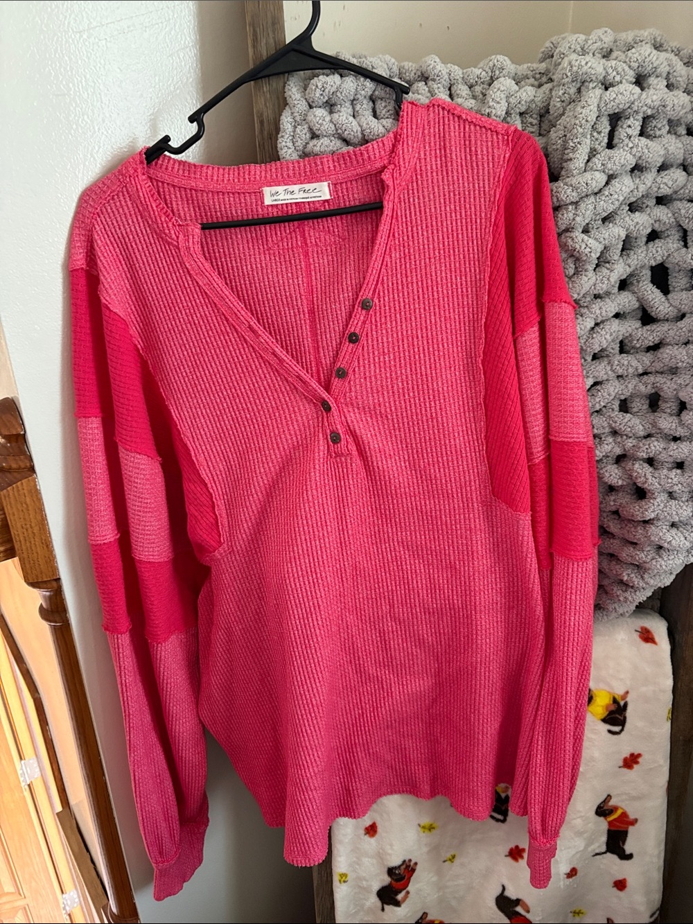 Free People Pink Two-Tone Cowl Henley Sweater